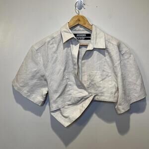 Jacquemus Le Splash Capri Cropped Blouse Shirt Tan Size 36